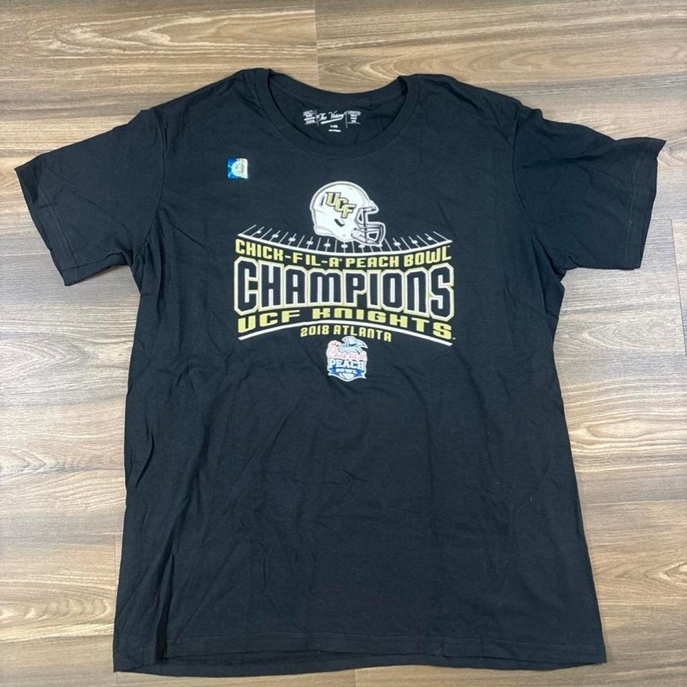Black UCF Knights Chick-fil-A Peach Bowl Champions 2018 Atlanta cotton t-shirt